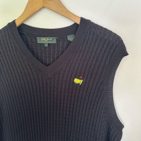 Bobby Jones Collection Masters Embroidered Unisex Black Cable Knit Silk V Neck S - Picture 7 of 7